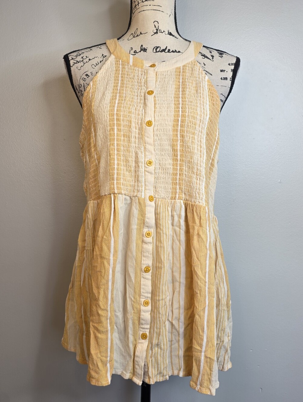 Torrid Yellow and Cream Striped Button-Front Tank Sz 0